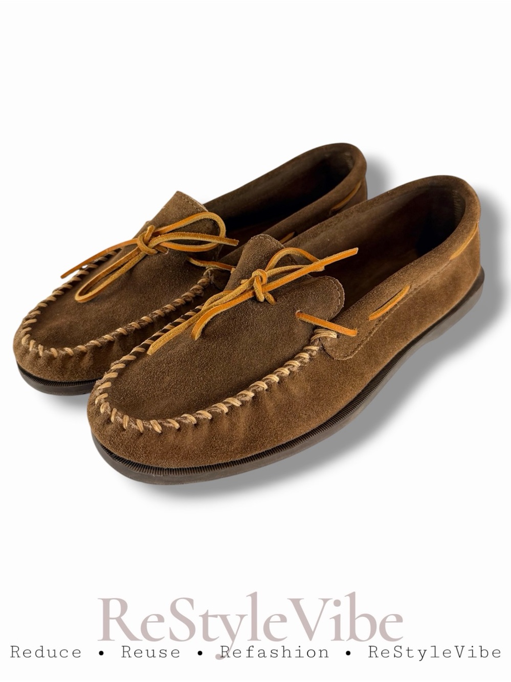 Minnetonka Brown Suede Moccasin Loafers with Tan Laces